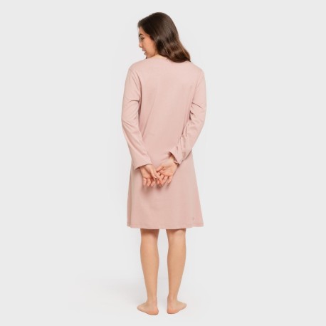 Camisón algodón manga larga encaje liso