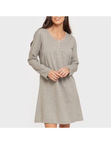 Camisón algodón manga larga encaje liso