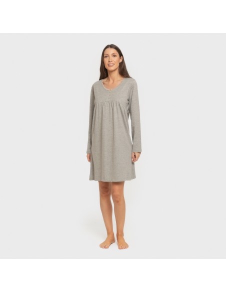 Camisón algodón manga larga encaje liso