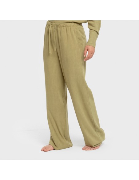 Pantalón largo lino mujer liso