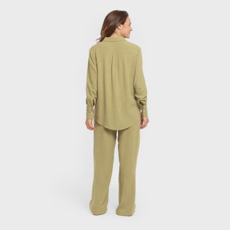 Pantalón largo lino mujer liso