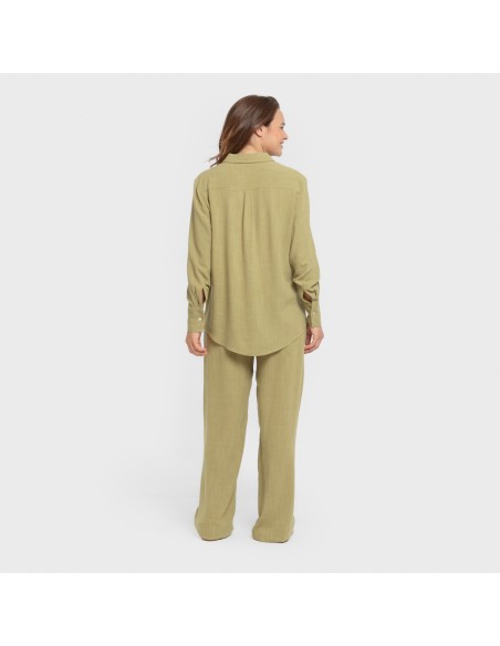 Pantalón largo lino mujer liso