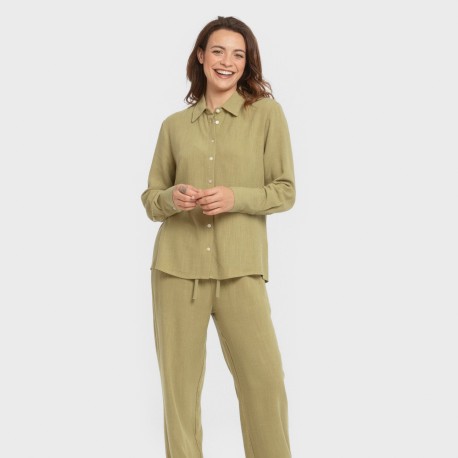 Pantalón largo lino mujer liso