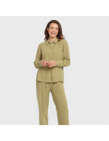 Pantalón largo lino mujer liso