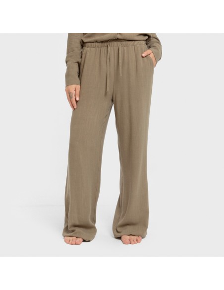 Pantalón largo lino mujer liso