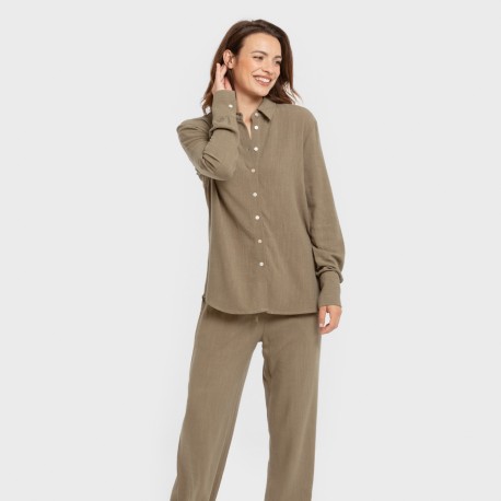 Pantalón largo lino mujer liso