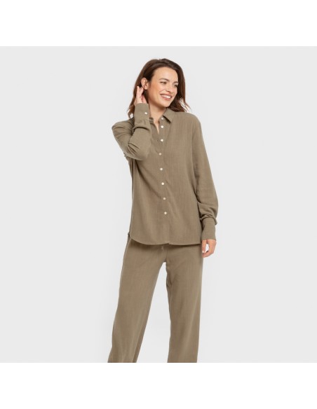 Pantalón largo lino mujer liso