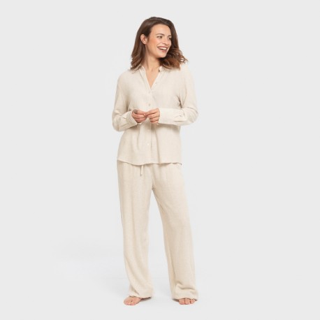 Pantalón largo lino mujer liso