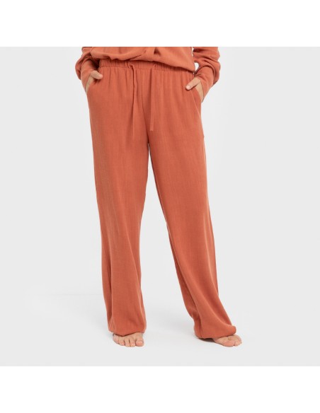 Pantalón largo lino mujer liso