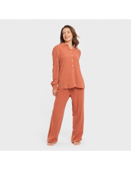 Pantalón largo lino mujer liso