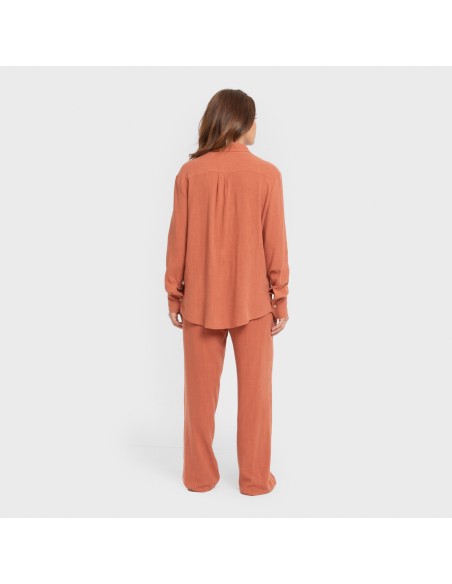 Pantalón largo lino mujer liso