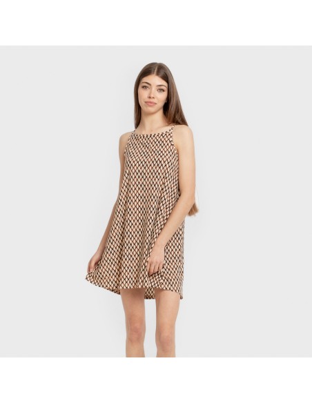 Vestido corto tirantes crepe Orlando marrón