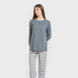 Pijama largo algodón Hibisco agua marina 2