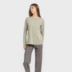 Pijama largo algodón Gabi verde claro 2