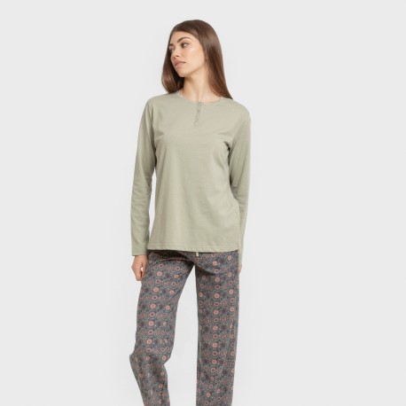 Pijama largo algodón Gabi verde claro