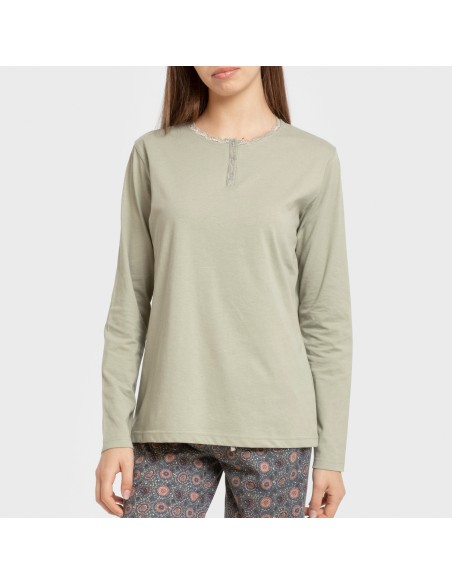 Pijama largo algodón Gabi verde claro