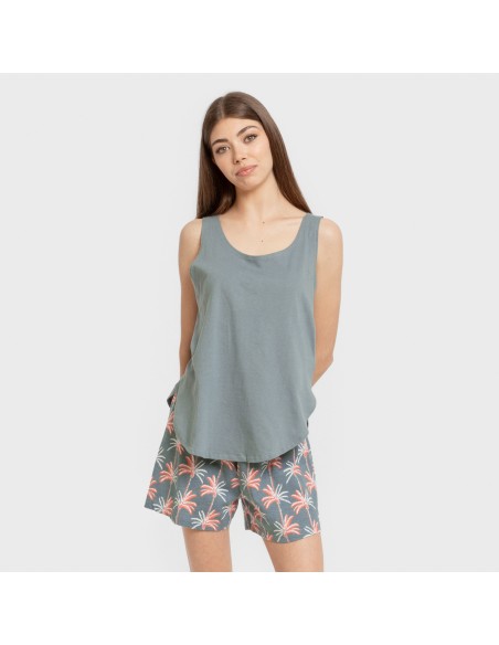 Pijama corto algodón Creta verde francés