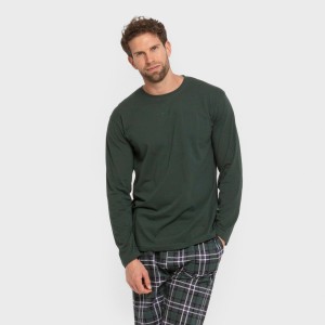 Pijama largo algodón hombre Cuadro Guelo verde