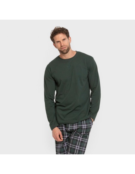 Pijama largo algodón hombre Cuadro Guelo verde