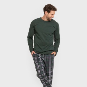 Pijama largo algodón hombre Cuadro Guelo verde 2