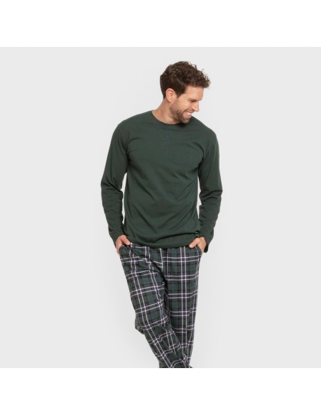 Pijama largo algodón hombre Cuadro Guelo verde