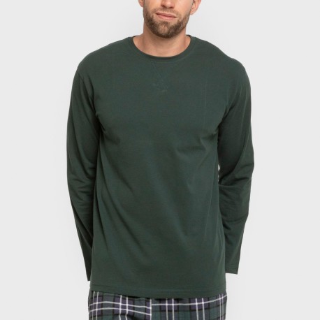 Pijama largo algodón hombre Cuadro Guelo verde
