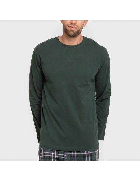 Pijama largo algodón hombre Cuadro Guelo verde