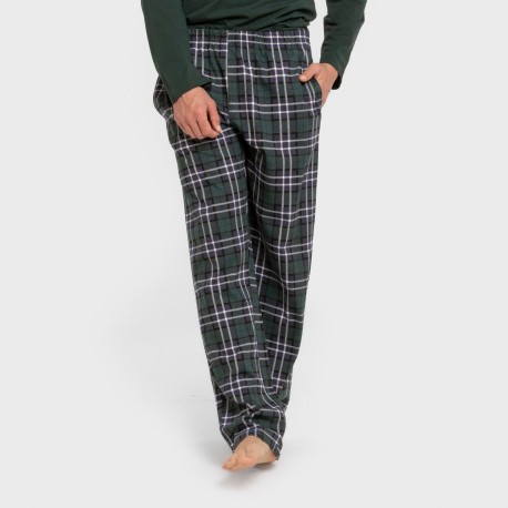 Pijama largo algodón hombre Cuadro Guelo verde