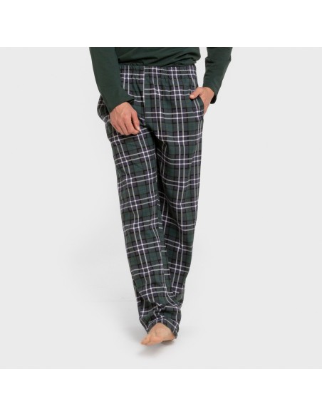 Pijama largo algodón hombre Cuadro Guelo verde