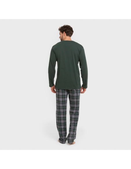 Pijama largo algodón hombre Cuadro Guelo verde