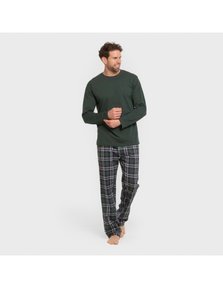 Pijama largo algodón hombre Cuadro Guelo verde