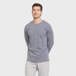 Pijama largo algodón hombre Raya Ben azul