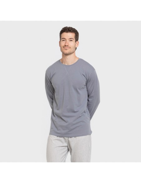 Pijama largo algodón hombre Raya Ben azul