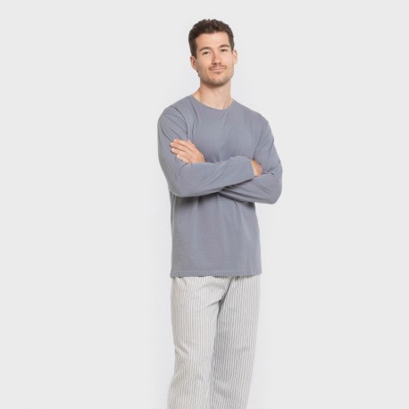 Pijama largo algodón hombre Raya Ben azul