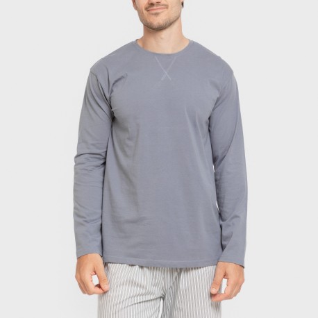 Pijama largo algodón hombre Raya Ben azul
