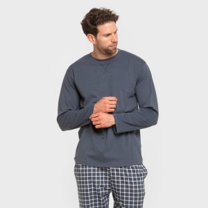 Pijama largo algodón hombre Cuadro Roberto azul