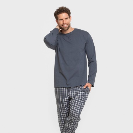 Pijama largo algodón hombre Cuadro Roberto azul
