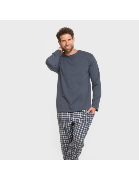 Pijama largo algodón hombre Cuadro Roberto azul