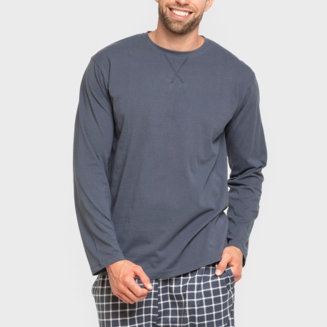 Pijama largo algodón hombre Cuadro Roberto azul