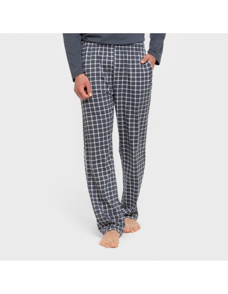Pijama largo algodón hombre Cuadro Roberto azul