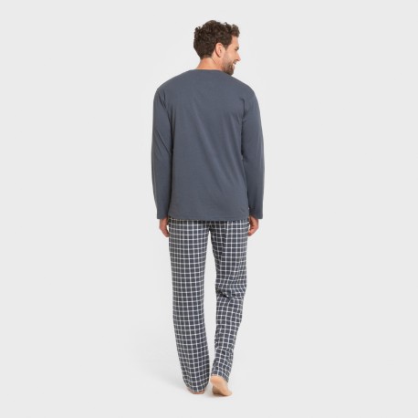 Pijama largo algodón hombre Cuadro Roberto azul