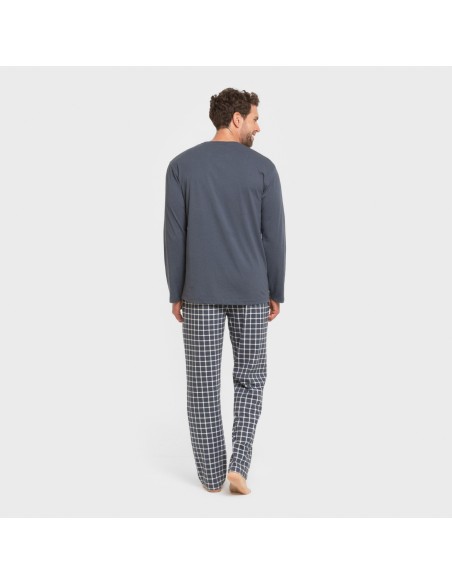 Pijama largo algodón hombre Cuadro Roberto azul