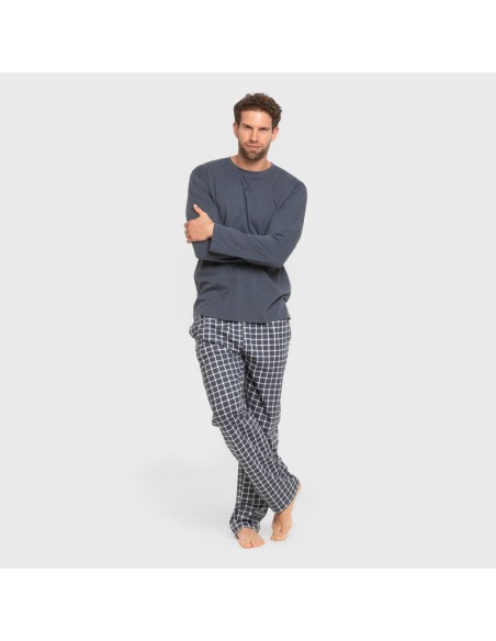 Pijama largo algodón hombre Cuadro Roberto azul