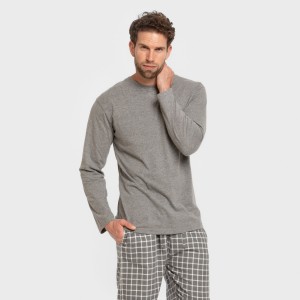 Pijama hombre franela Cuadro Roberto gris