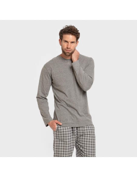 Pijama hombre franela Cuadro Roberto gris