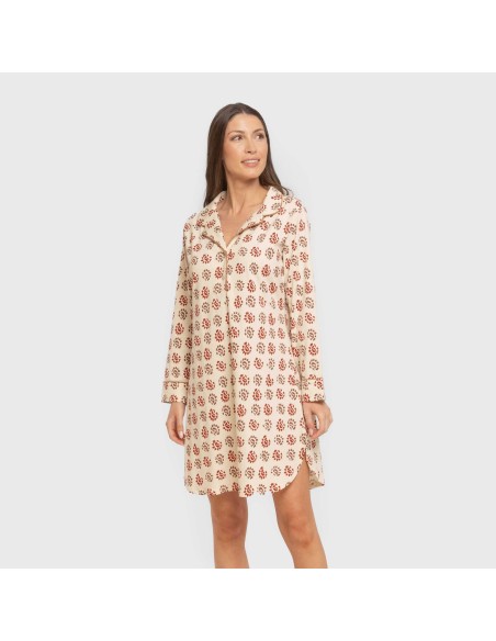 Camisón manga larga camisero algodón Brianda teja