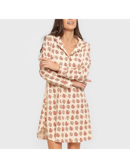 Camisón manga larga camisero algodón Brianda teja