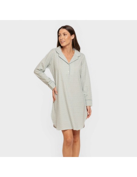 Camisón manga larga camisero algodón Dune indigo