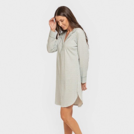 Camisón manga larga camisero algodón Dune indigo