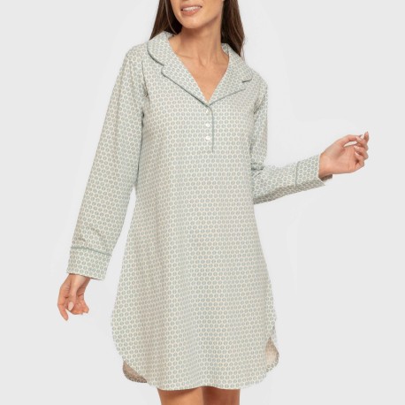 Camisón manga larga camisero algodón Dune indigo